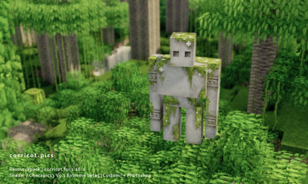 Iron golem with moss and flowers